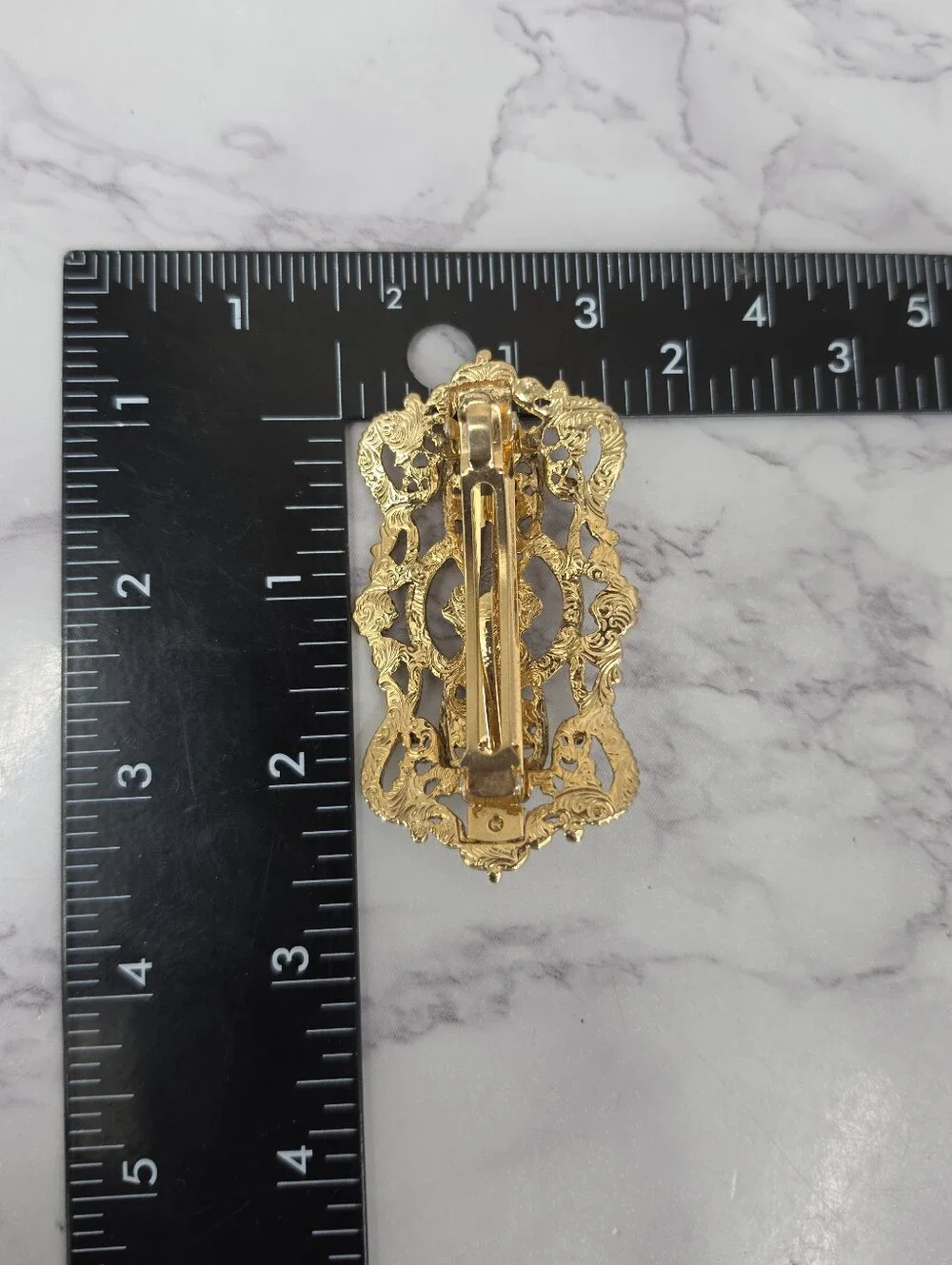 Vintage French Hair Barrettes Gold-Tone Vintage Floral Filigree Pearl Accent